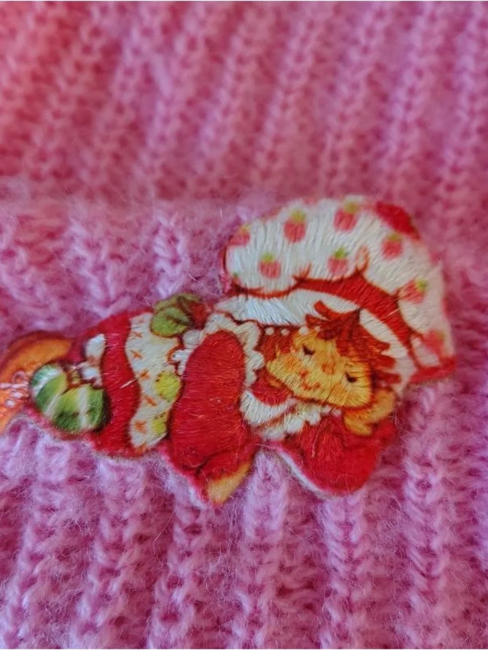 Vtg 80s Knit Strawberry Shortcake Beanie Pom Pom Sock Hat Pink